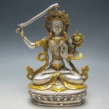 

wang67110506+++Chinese Silver Bronze Tibetan Buddhism Statue --- Manjushri Buddha