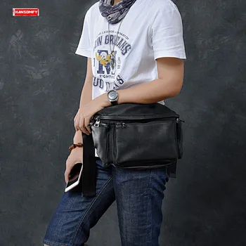 

Men's Waist Packs Soft Black Leather Bags New Retro First Layer Leather Genuine Leather Multi-pocket Trend Large Capacity Male