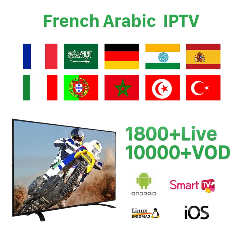 Arabic IPTV French Account Services for Android M3U IOS MAG Enigma2 Smart TV 1 Year/6 Months Code Subscription IP TV Netherlands