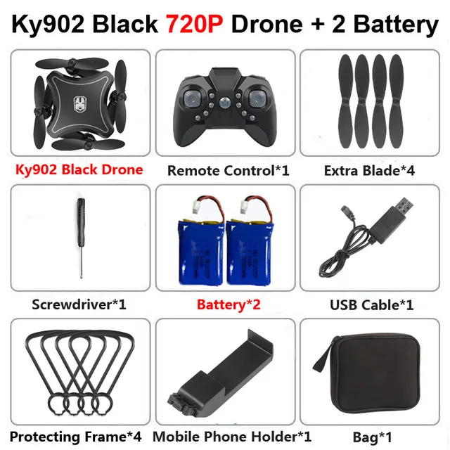 KEELEAD KY902 мини-Дрон 4K wifi HD камера дроны дистанционное управление Голосовое управление мВ производство складной Квадрокоптер Дрон VS LF606 - Цвет: 720P Black 2B Bag