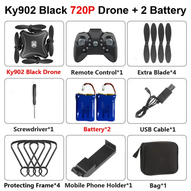 720P Black 2B Bag KEELEAD KY902 мини-Дрон 4K wifi HD камера дроны дистанционное управление Голосовое управление мВ производство складной Квадрокоптер Дрон VS LF606 - Цвет: 720P Black 2B Bag
