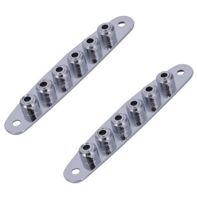 

2Pcs Electric Guitar Bridge String Thru Body Ferrules Bushing Plate - Silver Color