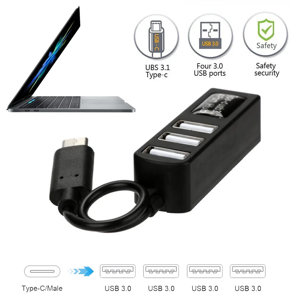 OMESHIN 4-Порты и разъёмы USB 3,0 док-станция USB 3,1 Тип C сплиттер-ридер для Macbook Pro, iMac ПК Аксессуары для ноутбуков USB-C концентратор - Цвет: Черный