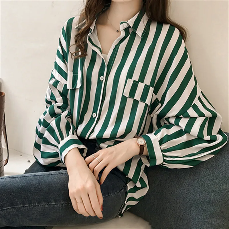 4XL Plus Size BF Style Striped Shirt Women Loose Fashion Long Sleeve