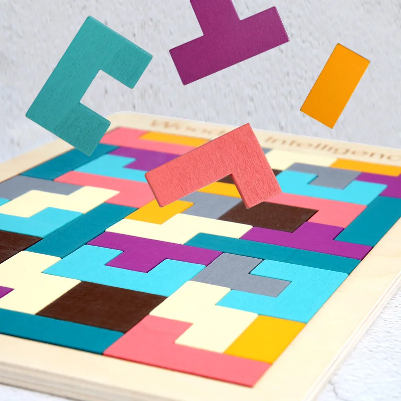Tangram красочные деревянные паззлы для мозга игрушки тетрис игра Дошкольное