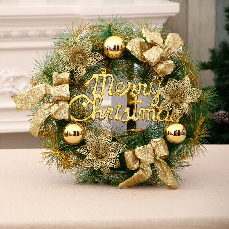 Новые Вечерние рождественские венки из сосны пуансеттия, настенные гирлянды для двери, рождественские украшения для дома, аксессуары