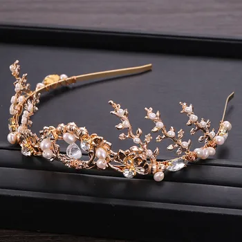 

Luxury Elegant Crown Full of Zircon Freshwater Pearl Tiara Headwear Headband Ladies Jewelry Pearl Headdress Hair Band Lady