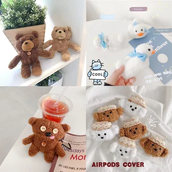 

Cute Plush Buttons Bear Case for Freebuds 3 Bluetooth Earphone Charge Case Protective for Huawei FreeBuds Case