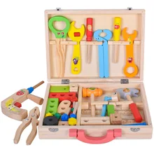 Kinder Holz Toolbox Pretend Play Set Pädagogisches Montessori Spielzeug Mutter Demontage Schraube Montage Simulation Reparatur Schreiner Werkzeug