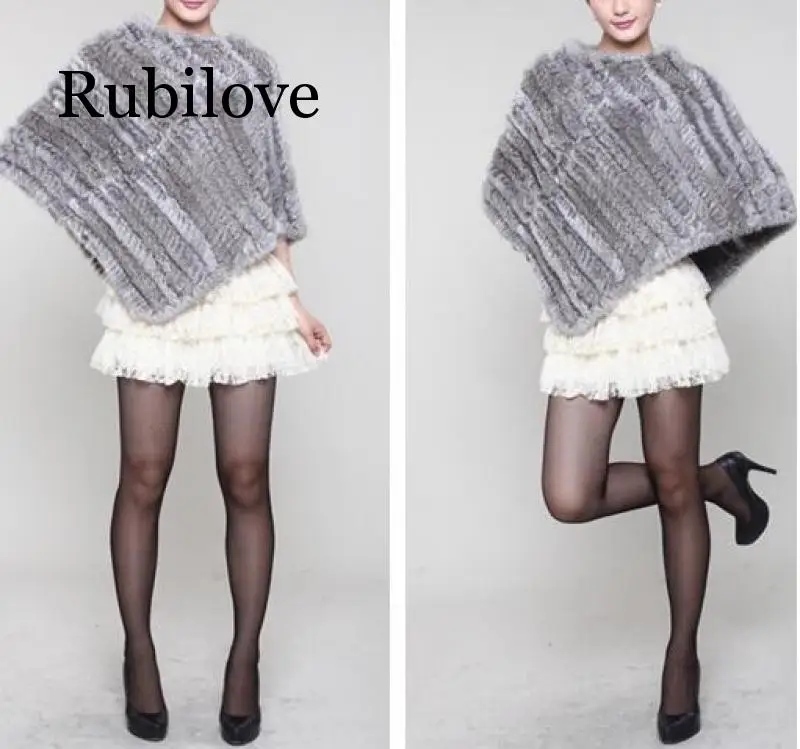 Rubilove новые зимние женские пончо для девочек Вязаный кроличий мех шаль пончо палантин Болеро накидка халат палантин обертывание Черный Белый Коричневый