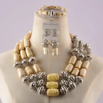 

White African Coral Beads Jewelry Set African Wedding Coral Beads Necklaces Sets for Women