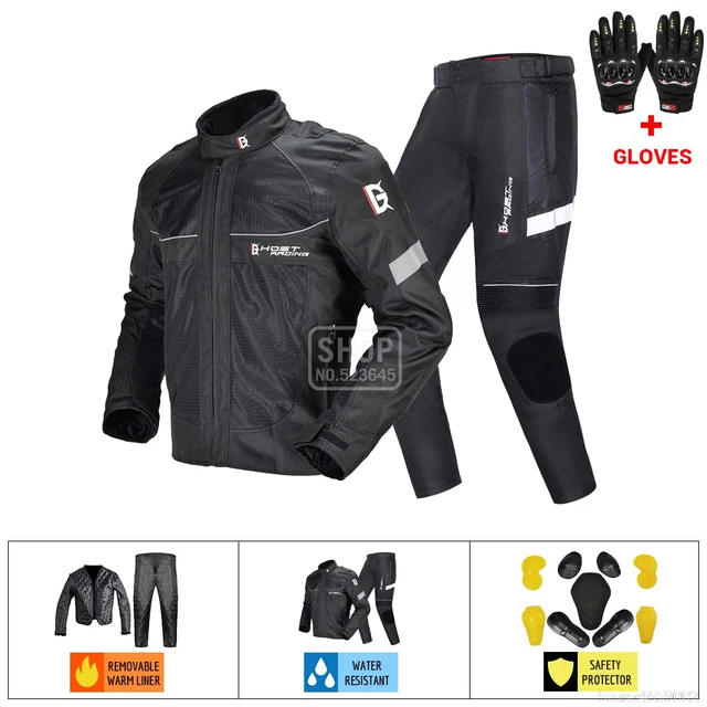 Waterproof Motorcycle Jacket Pants Off-Road Racing Motocross Riding Jacket Suit Men Windproof Touring Moto Protective Suit GR-Y-05 BK Suit