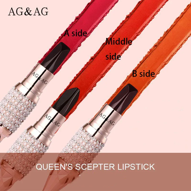 Трехцветная матовая помада для губ AGAG explosion Queen scepter стойкая увлажняющая Помада