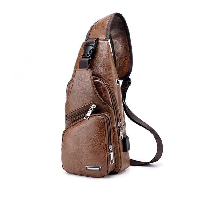 Новинка, повседневная мужская сумка с защитой от кражи, внешняя usb зарядка, нагрудная сумка, поясная сумка, сумка для путешествий, Одноместный длинный плечевой ремень, Bolsa для мужчин - Цвет: Light Brown