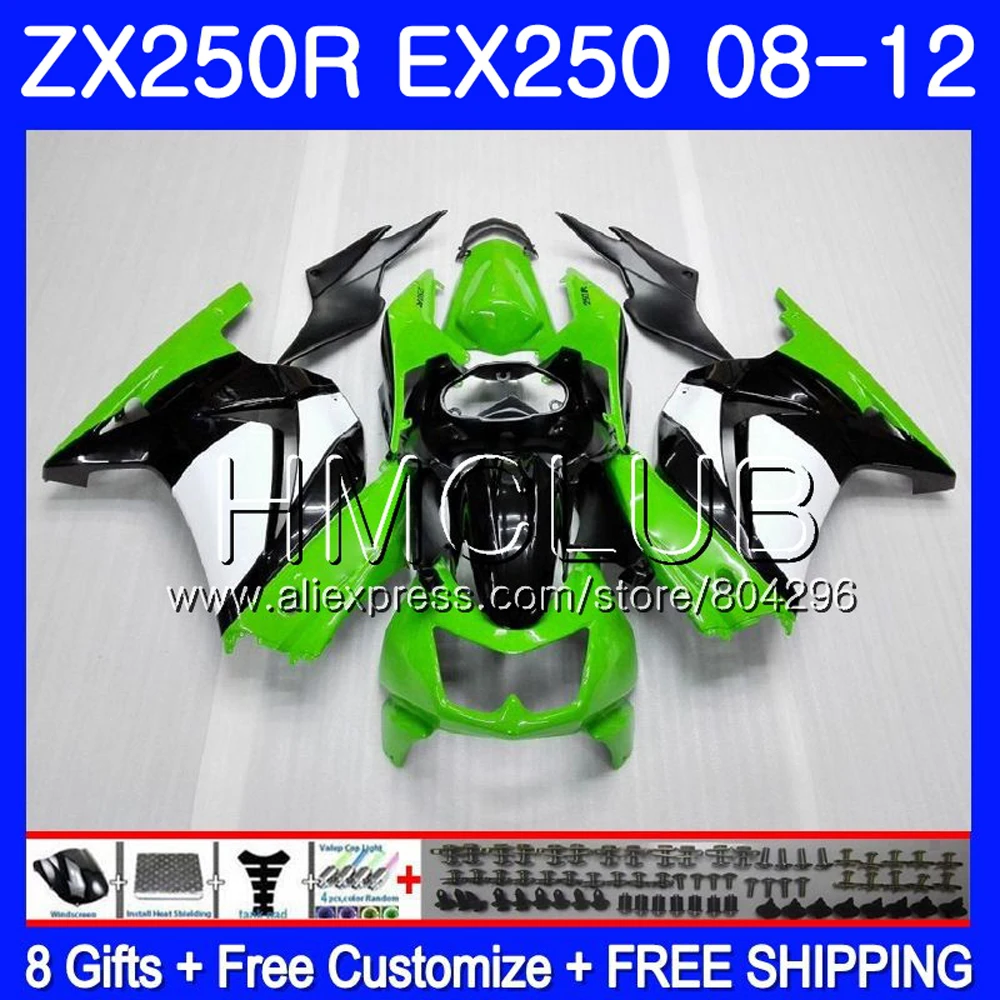 Средства ухода за кожей для KAWASAKI NINJA EX250 ZX250R 2008 2009 2010 2011 2012 9JK. 12 ZX 250R ZX-250R зеленый EX 250 08 09, 10, 11, 12, обтекатели - Цвет: No. 1