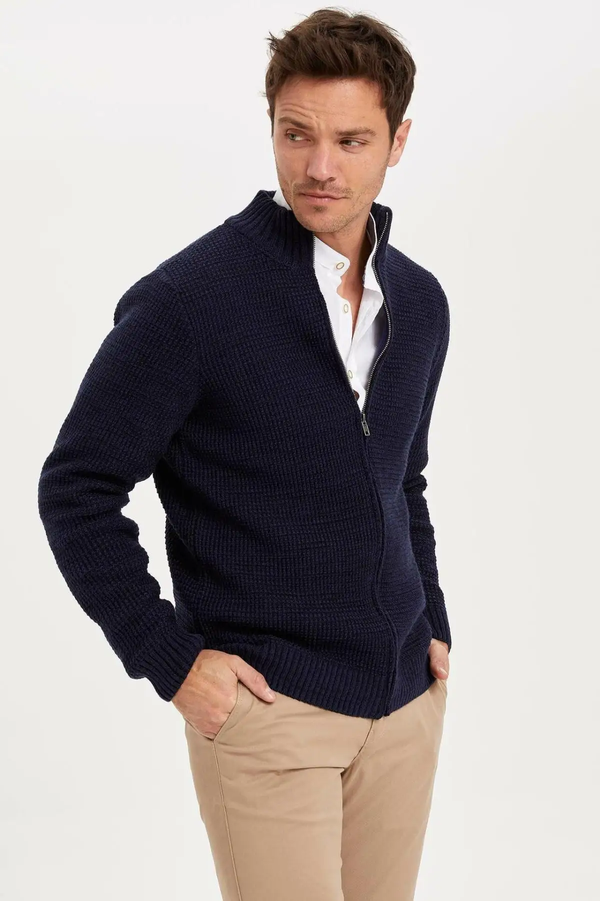 

DeFacto Man Fashion Cardigan Zipper Jacket Male Casual Slim Fit Solid Coat Men Clothing Spring Autumn New -L1161AZ19WN