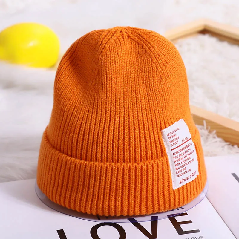 5 Colors Knitted Solid Color Winter Caps For Girls Boys Good Quality Crochet Children Bonnet Beanies Kids Hat Caps - Цвет: orange