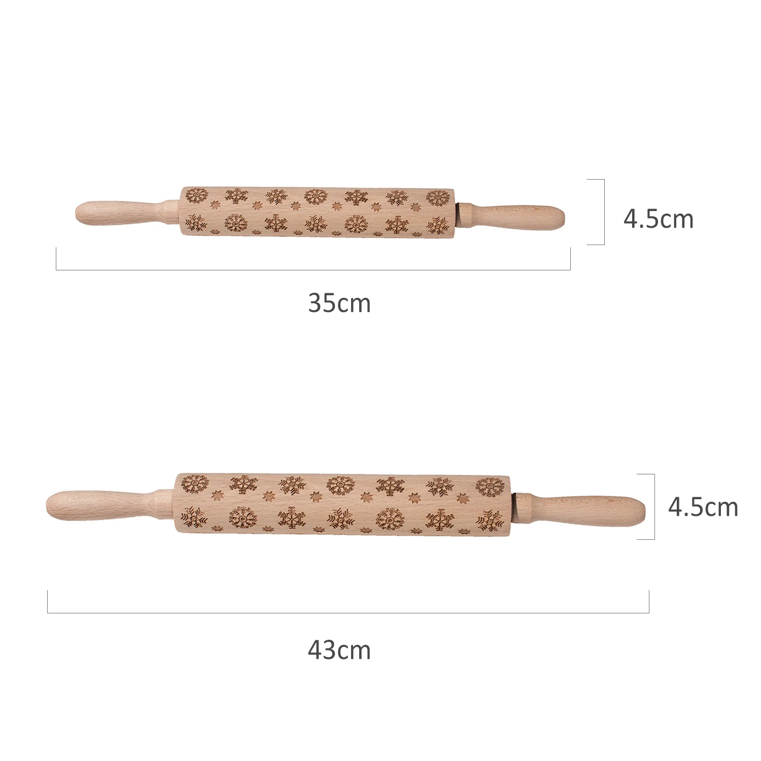 Wooden Rolling Pin With Easy Roll Bearings Engraved Embossing Rolling Pin Baking Cookies Cake Biscuit Noodle Dough 43cm/35 cm