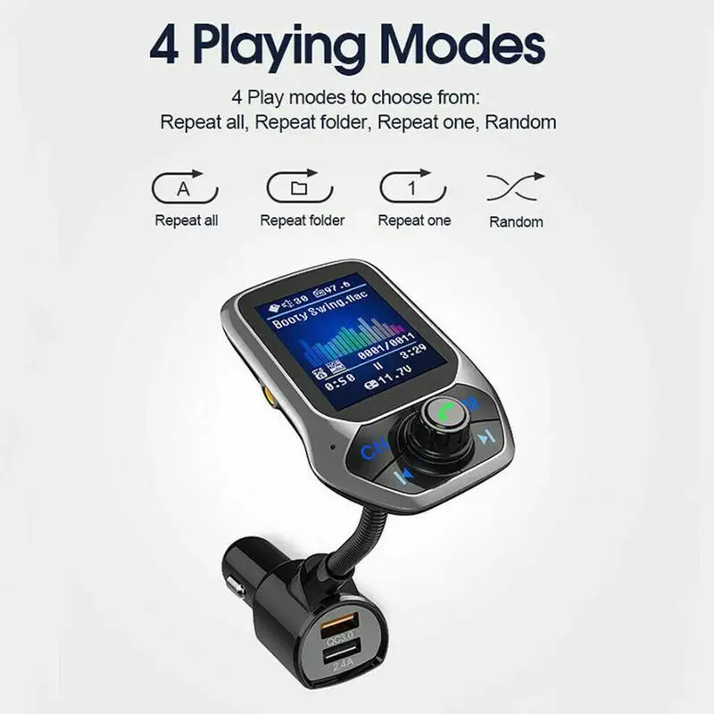 Bluetooth автомобильный комплект беспроводной Bluetooth набор громкой связи USB порт QC3.0 Быстрая зарядка цветной экран fm-передатчик MP3 музыкальный плеер
