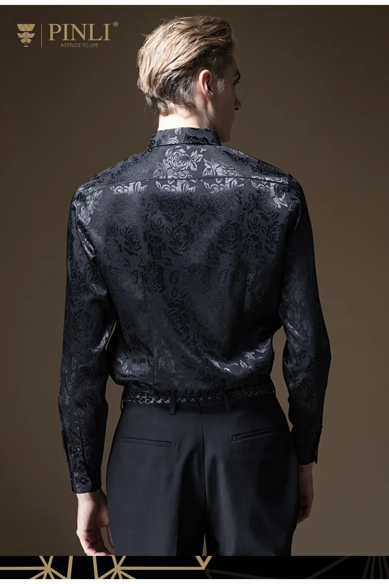 Camisa Social Лидер продаж Masculina Camiseta Pinli осень Новая Мужская квадратная жаккардовая тонкая рубашка с длинными рукавами B193413233