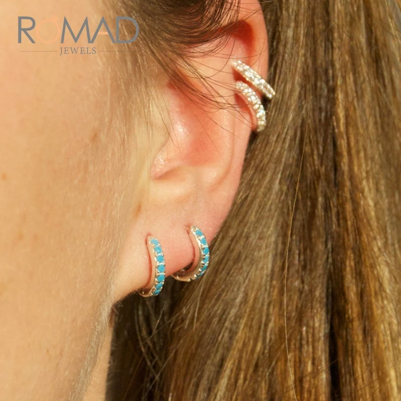 Romad, модные, S925, серебряные, круглые, круглые, серьги-кольца для женщин, золотое покрытие, микро проложенные стразы, циркониевые ювелирные изделия