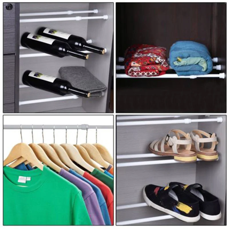 Curtain Rod 1pc Extendable Curtain Rail Pole Rod Telescopic Tension For Bathroom Wardrobe Door Shoe Cabinet Multi Purpose curtain rod