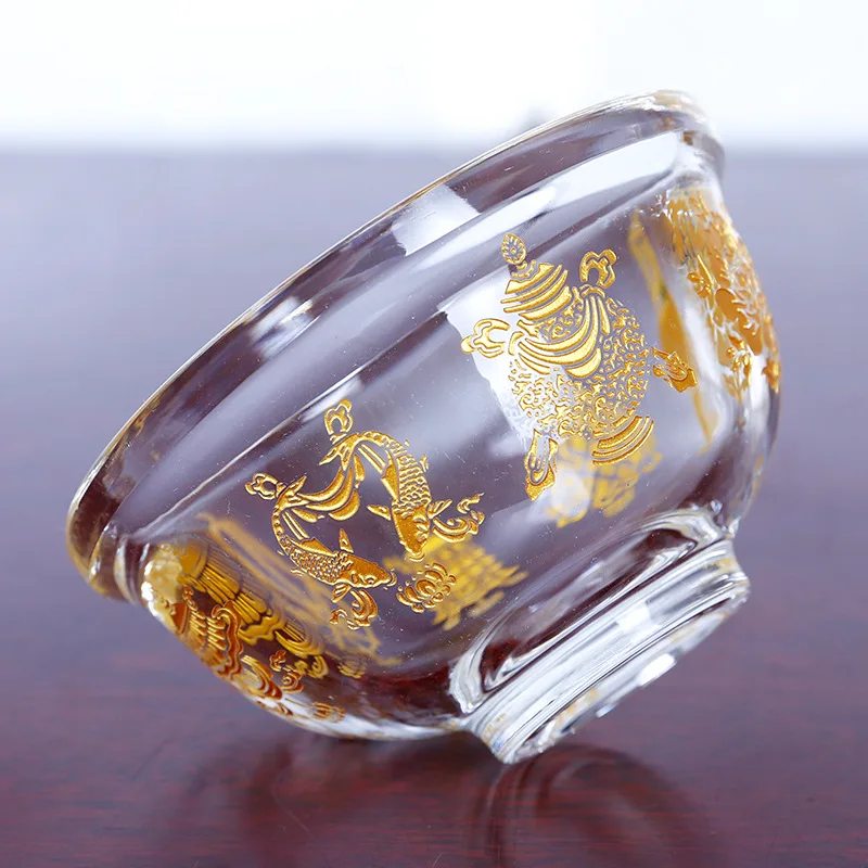 Details about   3.35" Tibet temple old crystal gilt Eight auspiciousness Offering Water cup 