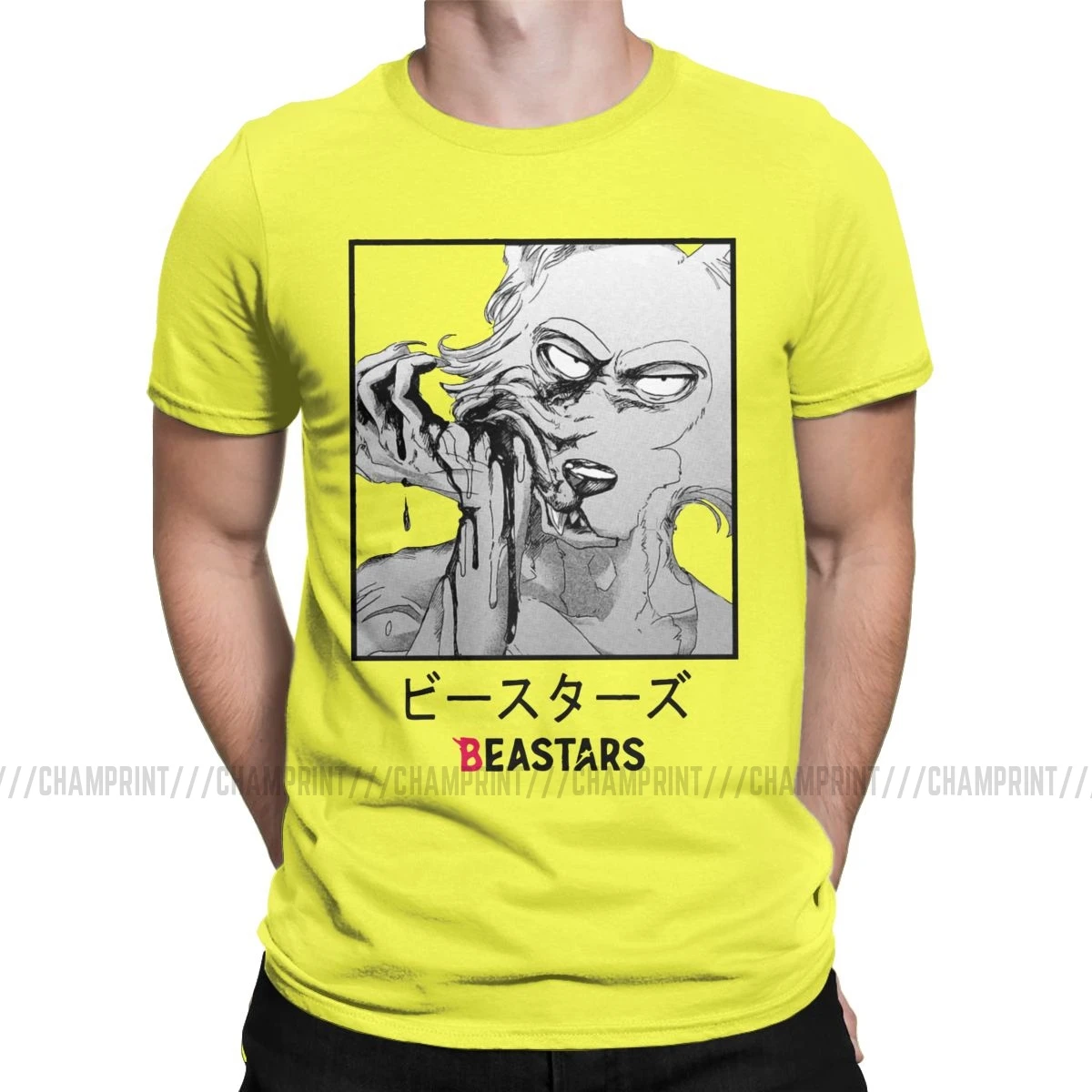 Beastars футболка мужская с животным волком аниме пушистая манга Винтаж хлопок футболки с круглым вырезом футболки с коротким рукавом Одежда большого размера - Цвет: Цвет: желтый