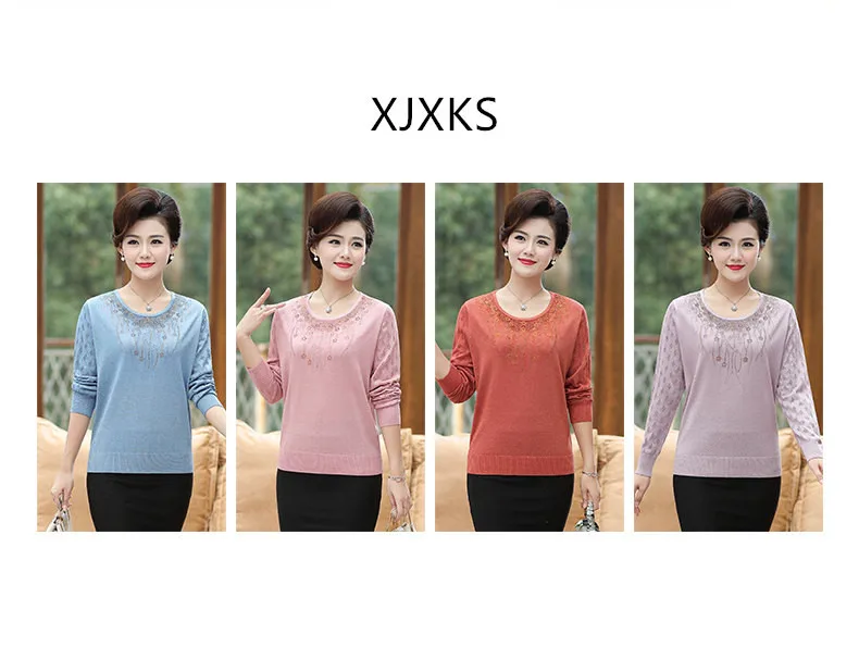XJXKS Fashion embroidery cashmere knitted sweater women's pullover autumn winter new women's sweater bottoming shirt