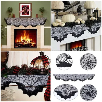 

Halloween Decoration Lace Spider Web Skeleton Skull Tablecloth Black Fireplace Mantel Scarf Event Party Decoration Supplies