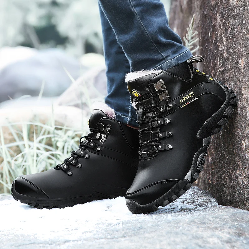 Men Boots Winter Men Shoes New Lace Up Warm Fur Flock Male Sneakers Winter Ankle Boots Men Winter Boots New