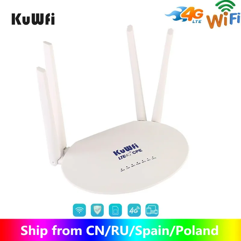 

KuWfi 4G LTE Router 150Mbps CAT4 Wireless CPE Routers Unlocked Wifi Router 4G LTE FDD/TDD RJ45Ports&Sim Card Slot Up to 32users