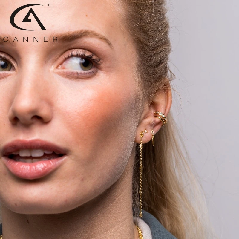 CANNER Geometric Line Earrings for Women 925 Silver Star Tassel Long Chain Hanging Drop Earing 2023 Trendy Fine Jewelry kolczyki - Image 3