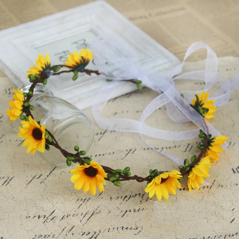 

Simulation flower Headband festival decoration Travel and vacation photo props Artificial yellow rattan sunflower Wreath