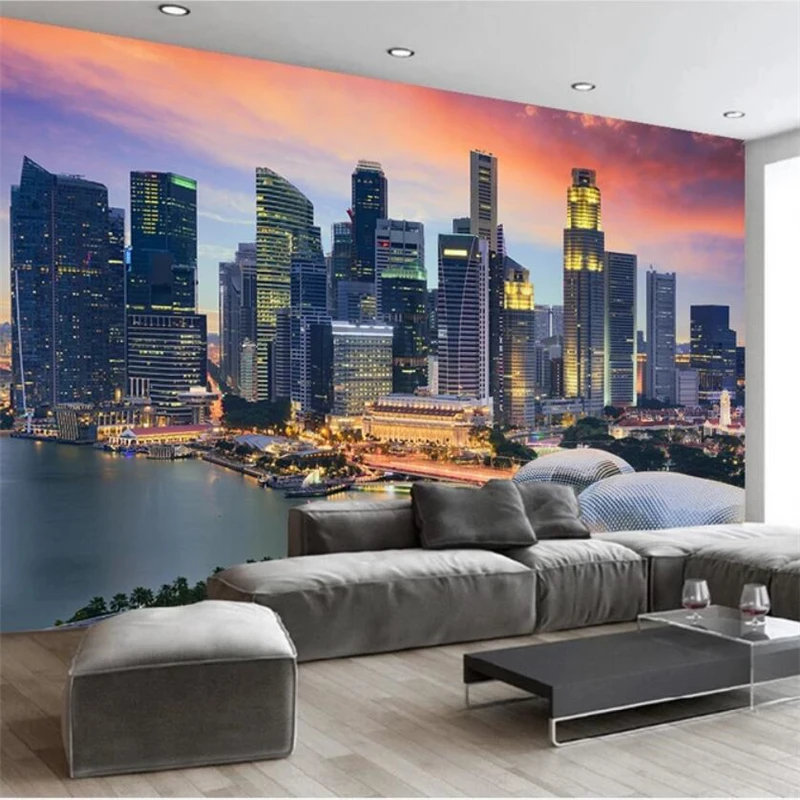 

Drop Shipping Custom Wallpaper 3d Singapore City Bustling Night View TV Background Wall Papers Home Decor 3d Papel De Parede