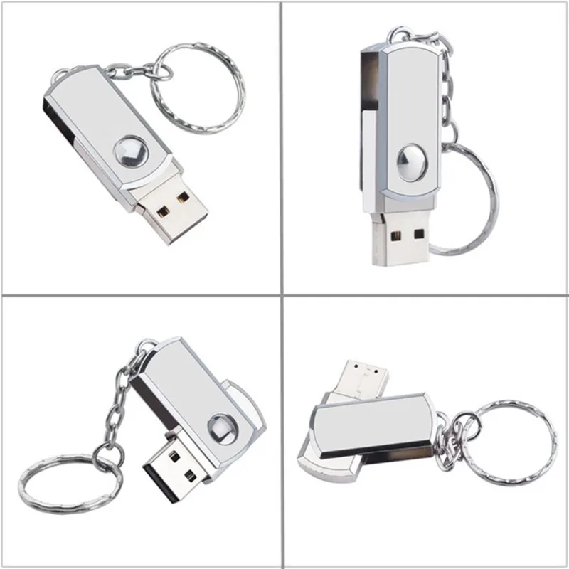 hot Metal Rotary 2.0 Keychain Memory Card 4GB 8GB 16GB 32GB 64GB thumb shape flash drive can be customized LOGO Free Shipping