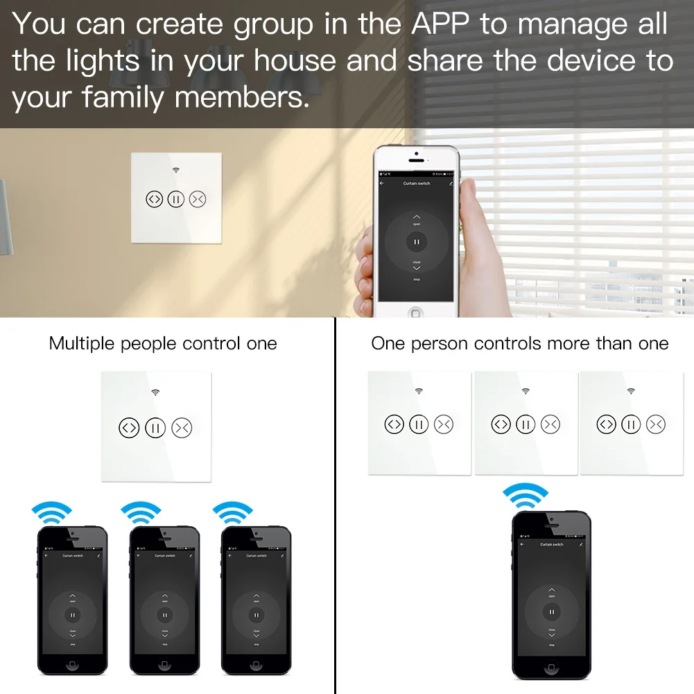 WiFi RF433 Smart Touch Curtain Roller Blinds Motor Switch Tuya Smart Life App Remote Control Works with Alexa Google Home