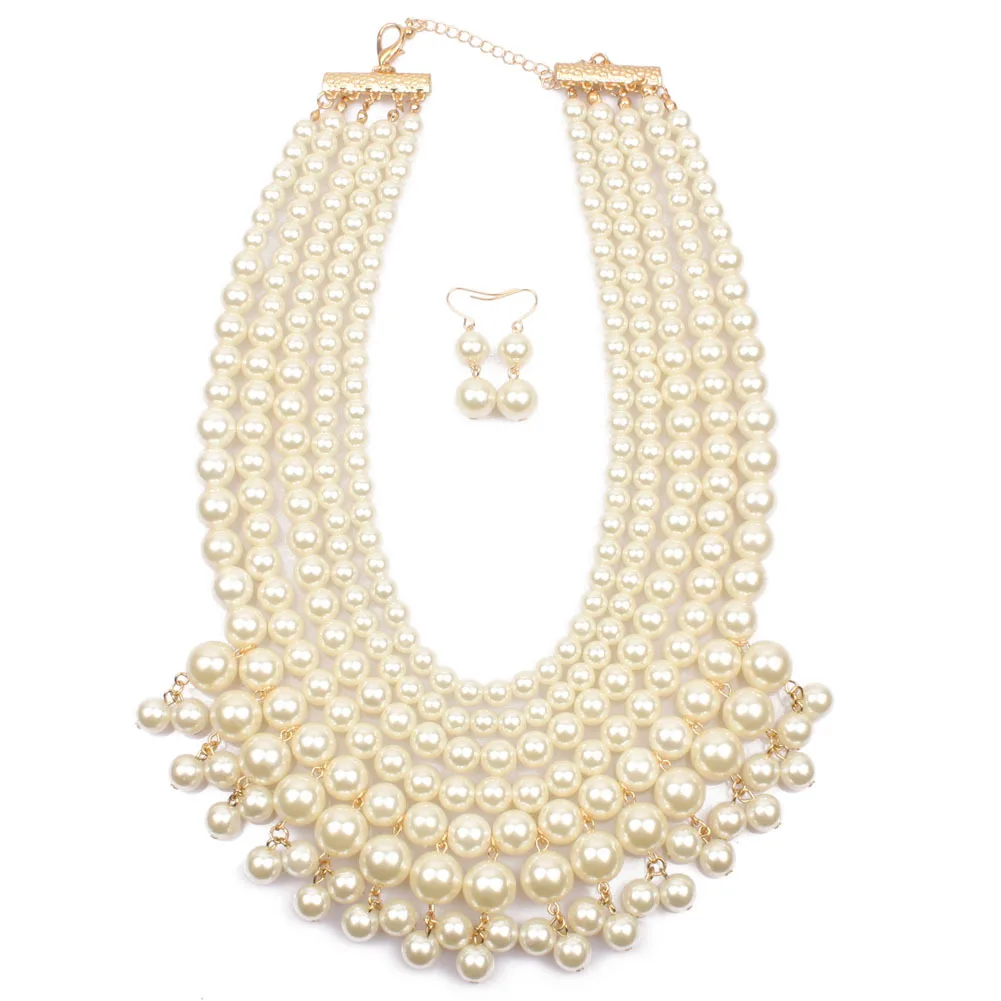 

New Style Multilayer Imitation Pearl Necklace Europe And America Exaggeration Glorious Women's Choker Sweater Chain 6480