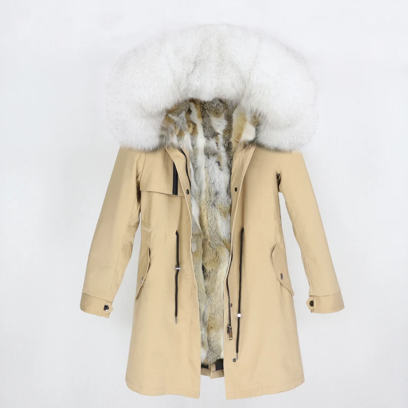 beige white OFTBUY натуральный Лисий мех воротник парка с капюшоном зимняя куртка женская натуральный кроличий мех внутри Толстая теплая верхняя одежда Уличная Роскошная - Цвет: beige white