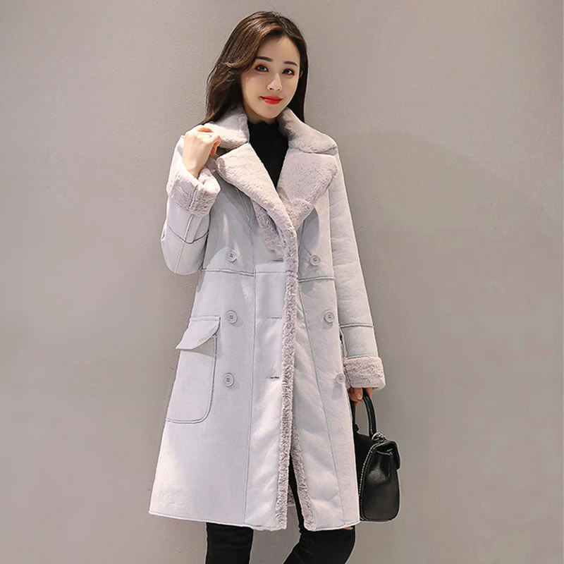 

Winter jacket ladies suede fashion thick-soled artificial sheepskin long coat coat women solid color warm windbreaker