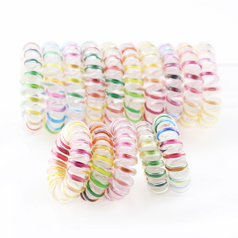 10pcs rainbow Spiral Hair Ties No Crease Elastic Ponytail Holders Phone Cord Traceless Hair Ring