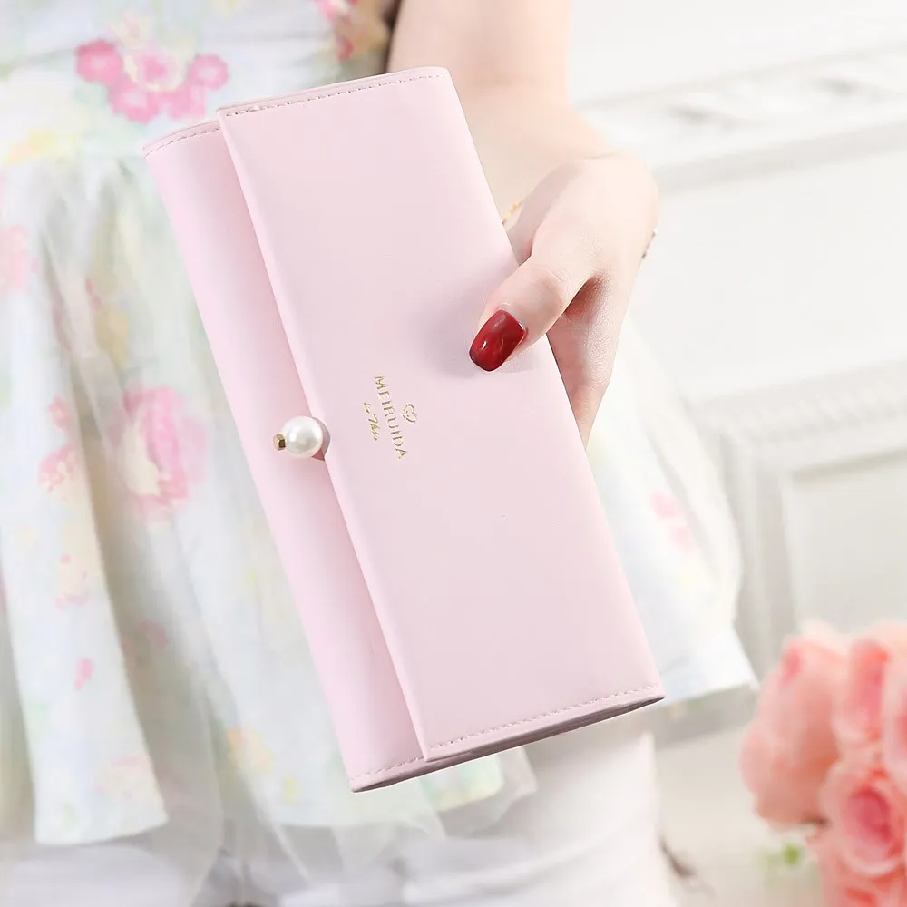 

Woman Wallet Clutch Pearl buckle Wallet Zipper Female Ladies Change Women Luxury Credit Phone Card Holder Coin Purses For Girls
