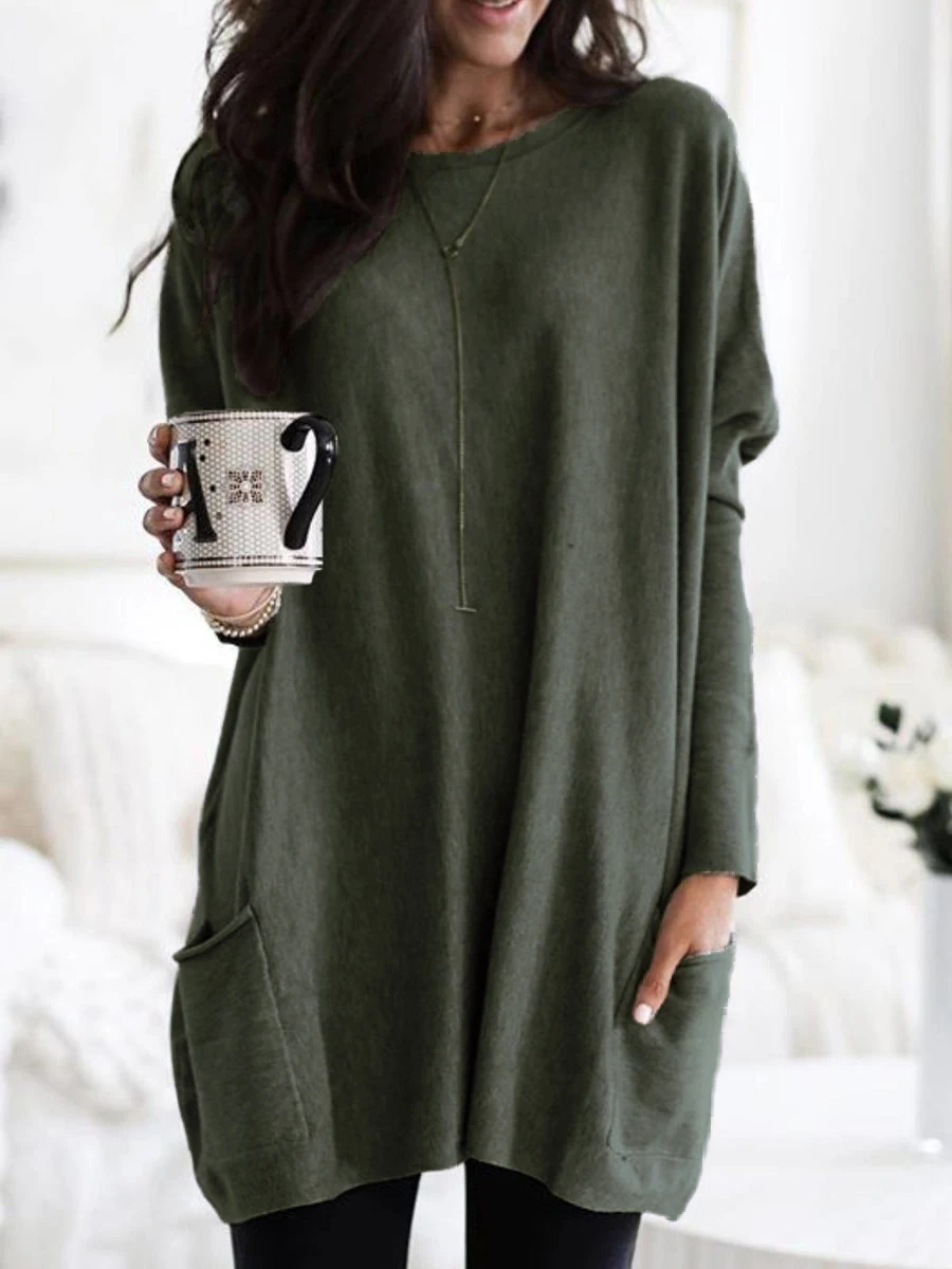 army green Весенне-осенняя женская футболка, плюс размер, 5XL, топы с длинным рукавом, повседневная женская футболка с карманами, женские футболки, уличная одежда - Цвет: army green