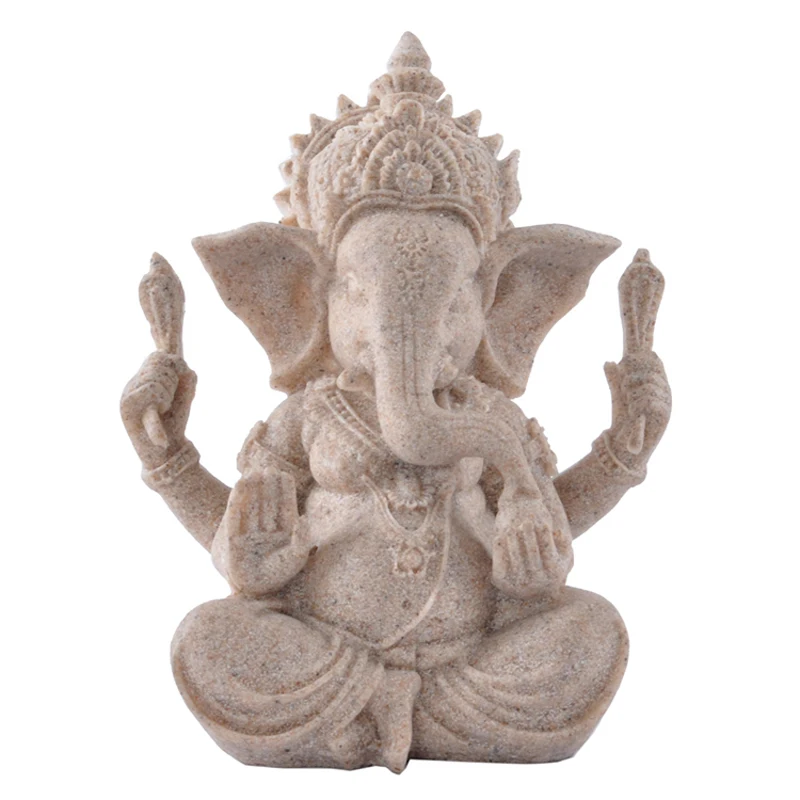 Sandstone Ganesha Elephant Elephant Buddha Statue Hand Carved Figurine