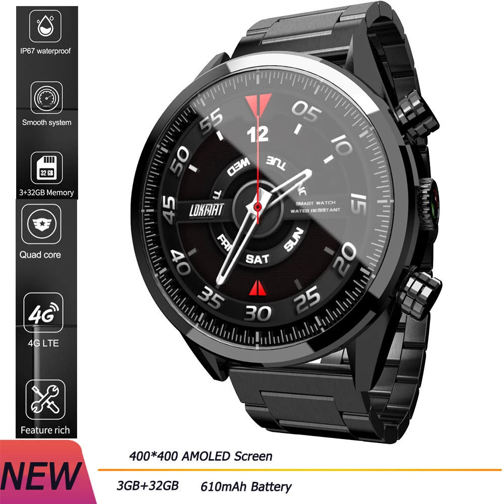 

4G Smart Watch Male IP67 Waterproof GPS Positioning Smartwatch 3GB + 32GB 400 * 400 AMOLED Screen 610mAh Battery Sports Watch