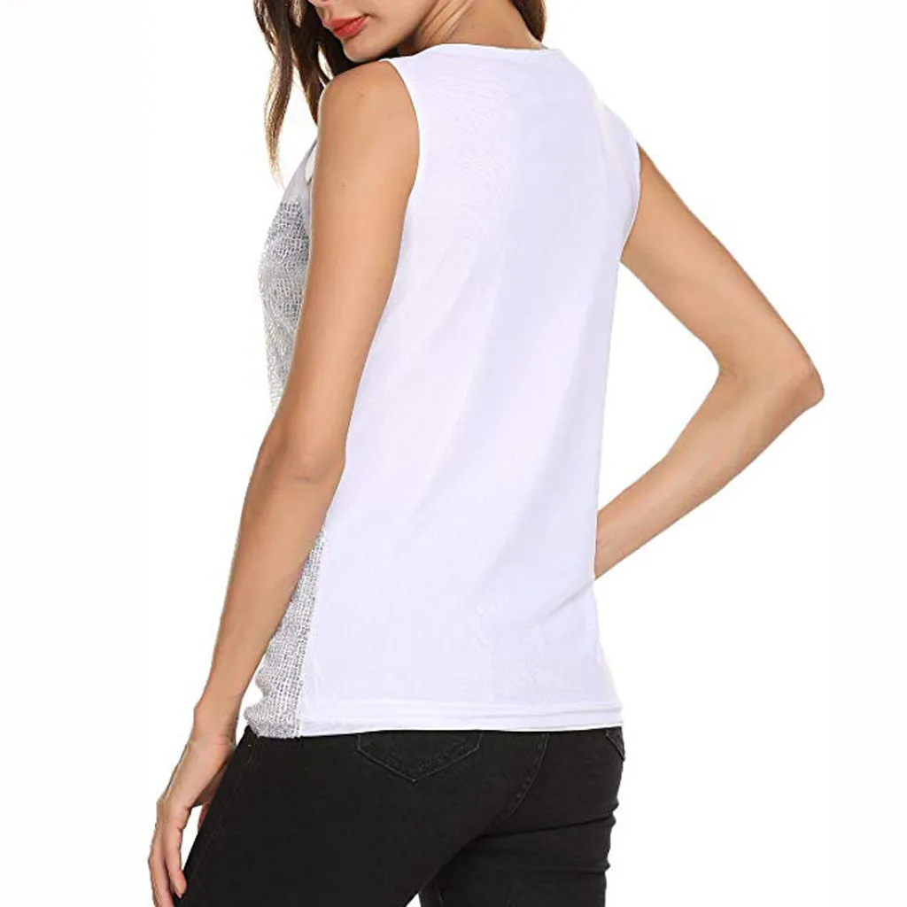 Женская блузка без рукавов блестящая сетчатая майка с блестками повседневная