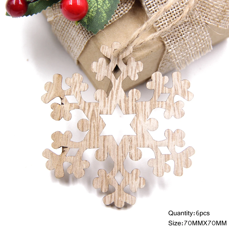 6 шт./лот, винтажные Рождественские снежинки, деревянные подвески, украшения из дерева, детские игрушки, рождественские украшения, елочные украшения, подарки - Цвет: 6pcs-J