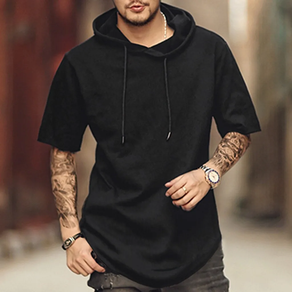 hombre sudaderas con capucha Fashion Casual Pure Color Men Boy Hoodies Drawstring Hooded Short Sleeve Sport Sweatshirt Top hombre sudaderas con capucha Fashion Casual Pure Color Men Boy Hoodies Drawstring Hooded Short Sleeve Sport Sweatshirt Top
