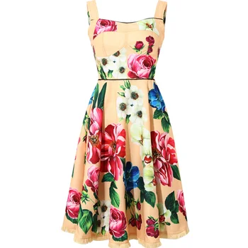 

Red RoosaRosee Designer Women Summer Floral Print Sleeveless Holiday Strap MIni Dress 2020 Dresses Lady Robe Femme New Vestidos