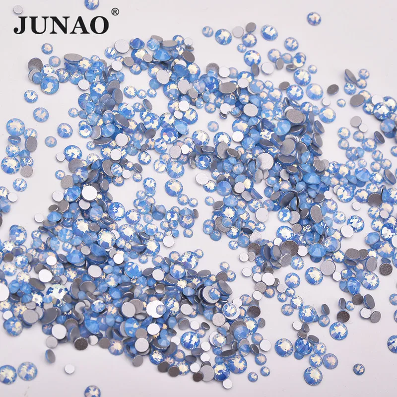 JUNAO 300 шт. SS6 8 10 16 микс Размеры опал голубые стеклянные прозрачные стразы с плоской
